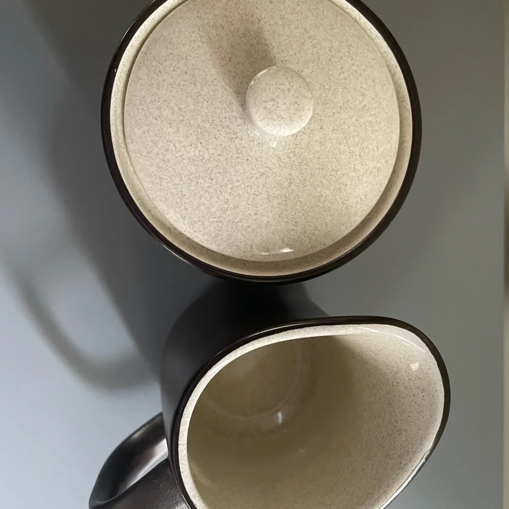 Vintage Mikasa Terra Stone Vanilla Covered Sugar Creamer Set E1955 Japan MCM